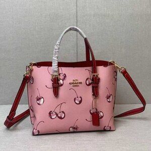 COACH Mollie Tote 25 2way Shoulder Bag Canvas Leather Cherry Pink CR293 Outlet